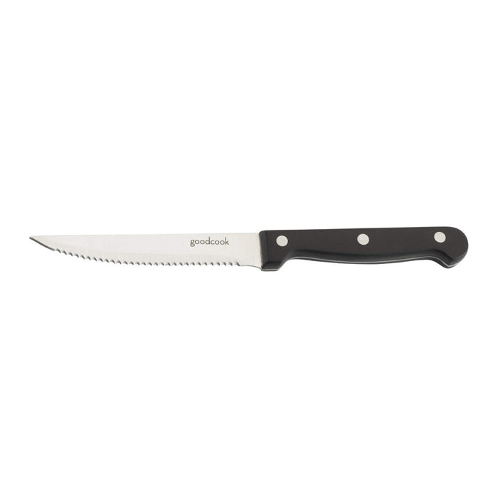 GoodCook Ready 4pc Triple Rivet Steak Knife Set: High Carbon Stainless Steel Blades, Black Handles, Hand Wash