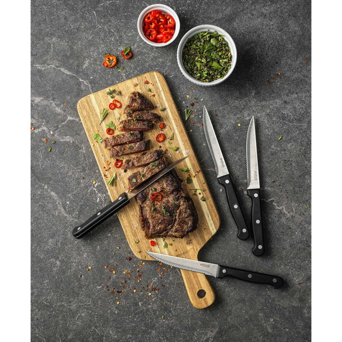 GoodCook Ready 4pc Triple Rivet Steak Knife Set: High Carbon Stainless Steel Blades, Black Handles, Hand Wash