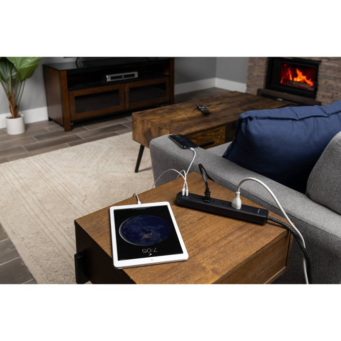 Philips Surge Protector 4ft 4-Outlet USB-A USB-C 450 Joules Braided Cord Flat Plug - Black