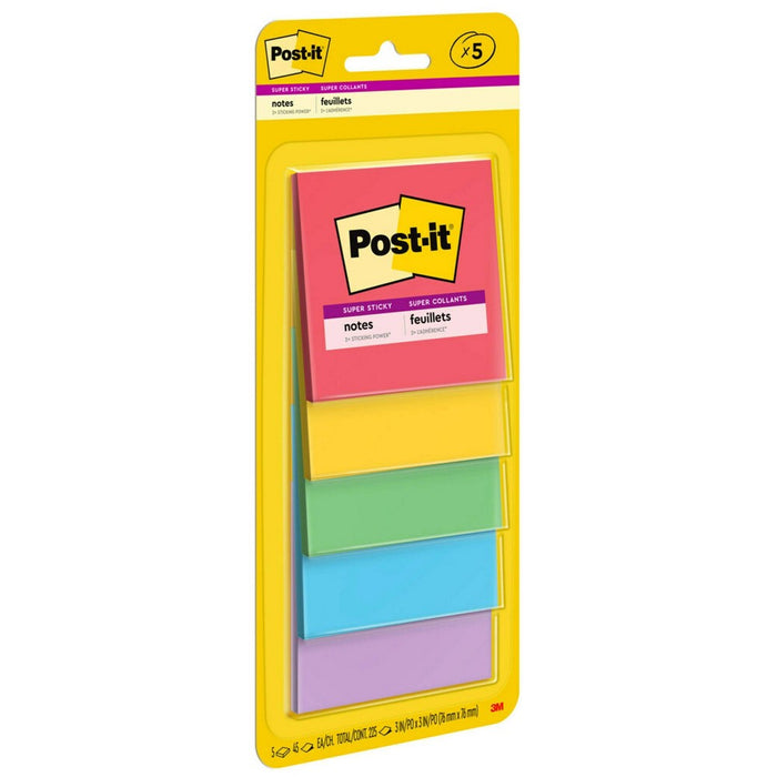 Post-it 5pk 3" x 3" Super Sticky Notes 45 Sheets/Pad - Marrakesh Collection: Multicolor Office Supplies, Art & Design