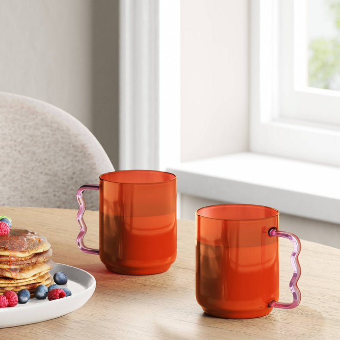 15.22oz Glass Mug Orange with Pink Handle - Room Essentials: Dishwasher-Safe Drinkware for Hot or Cold Beverages