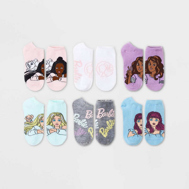 Girls' Barbie 6pk Socks - M/L