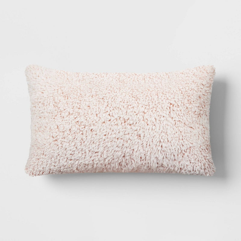 Reversible Tipped Faux Shearling Lumbar Throw Pillow Rust - Room Essentials: Indoor Polyester Fill, Dorm Accessory