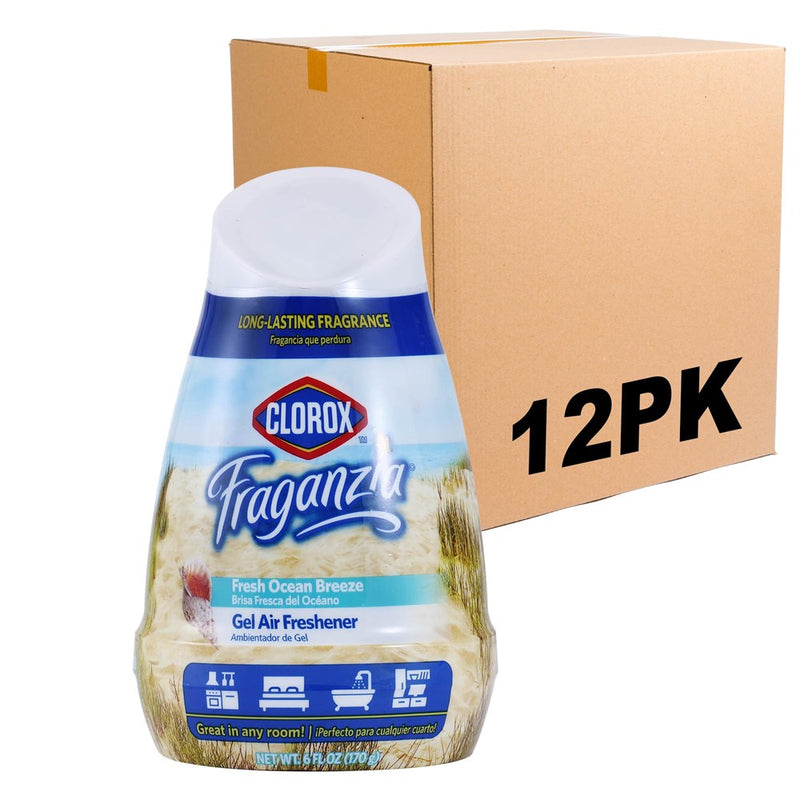 Clorox Fraganzia Gel Air Freshener Cone In Fresh Ocean Breeze, 6Oz - 12 Pack | No-Plug, Battery-Free Air Freshener For Small Rooms, Closets, Kitchens, Bathrooms, Offices And More