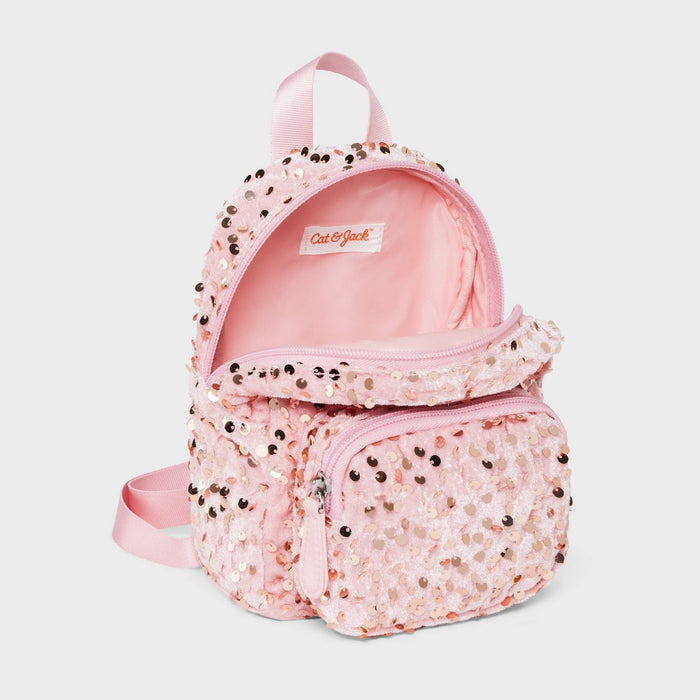 Girls' Mini Sequin Velvet Backpack - Cat & Jack Pink
