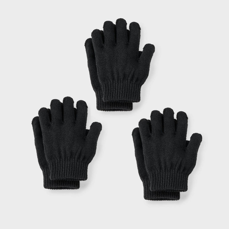Toddler 3pk Glove - Cat & Jack Black 2T-5T