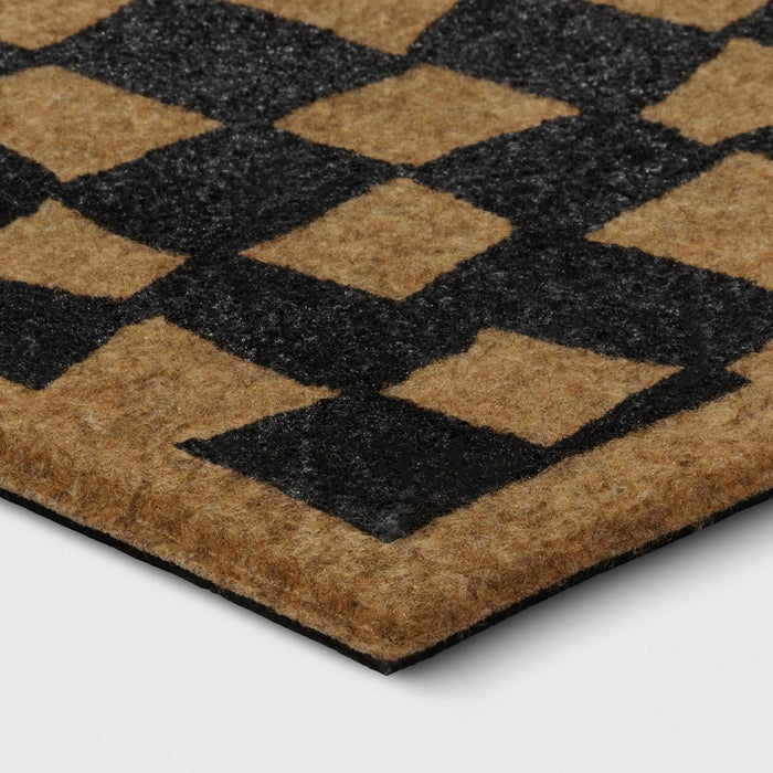 1'6"x2'6" Halloween Checkered Faux Coir Doormat Natural/Black - Hyde and EEK! Boutique (LOCAL PICKUP ONLY)