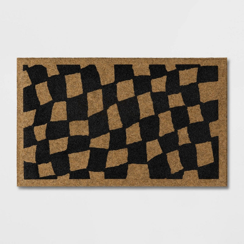 1'6"x2'6" Halloween Checkered Faux Coir Doormat Natural/Black - Hyde and EEK! Boutique (LOCAL PICKUP ONLY)