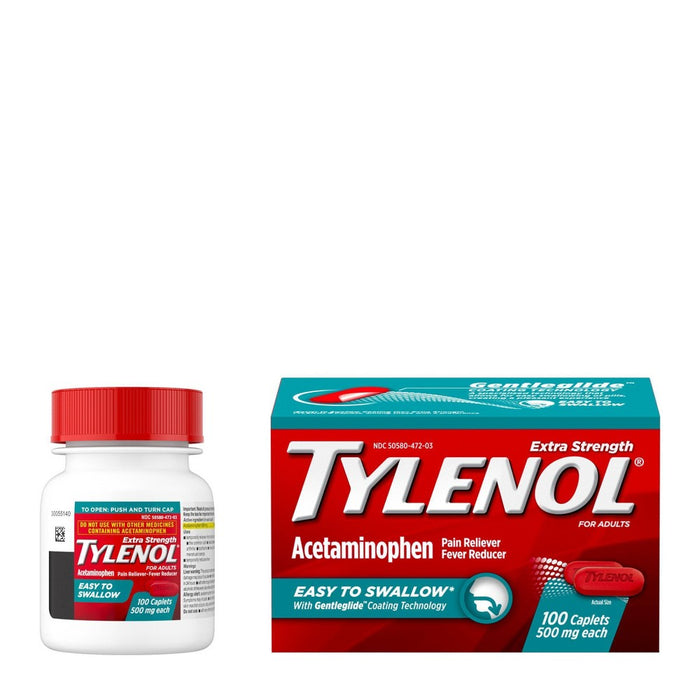 Tylenol Extra Strength Acetaminophen - Easy to Swallow Pain Reliever Caplets - 100 ct