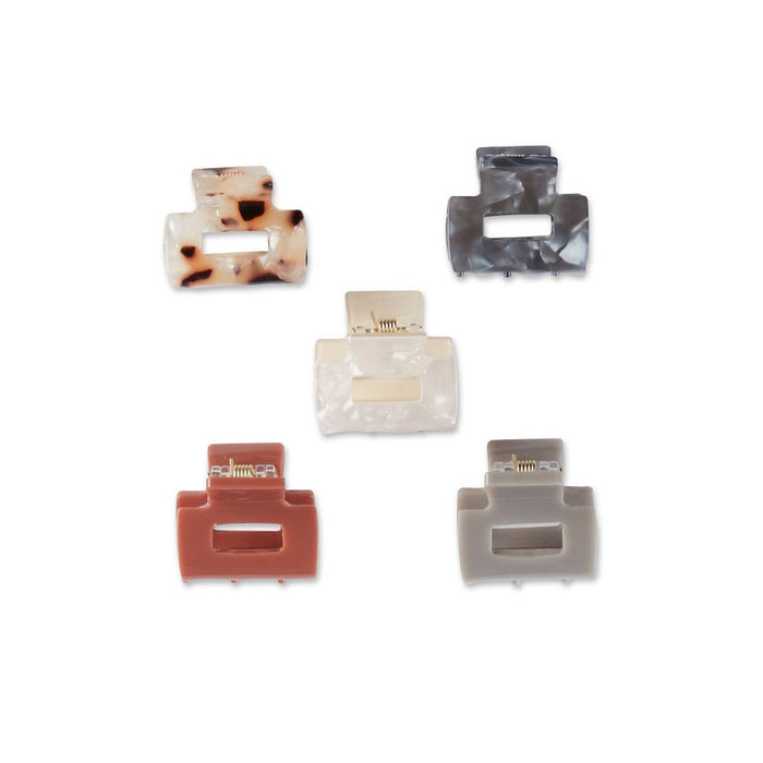 scunci Mini Claw Clips - Neutral Solids and Patterns - Fine Hair - 5pcs