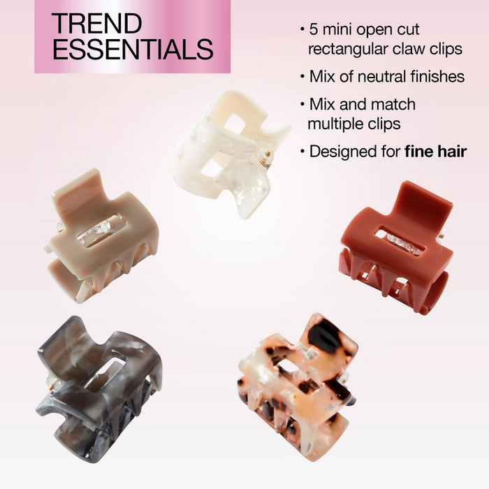 scunci Mini Claw Clips - Neutral Solids and Patterns - Fine Hair - 5pcs