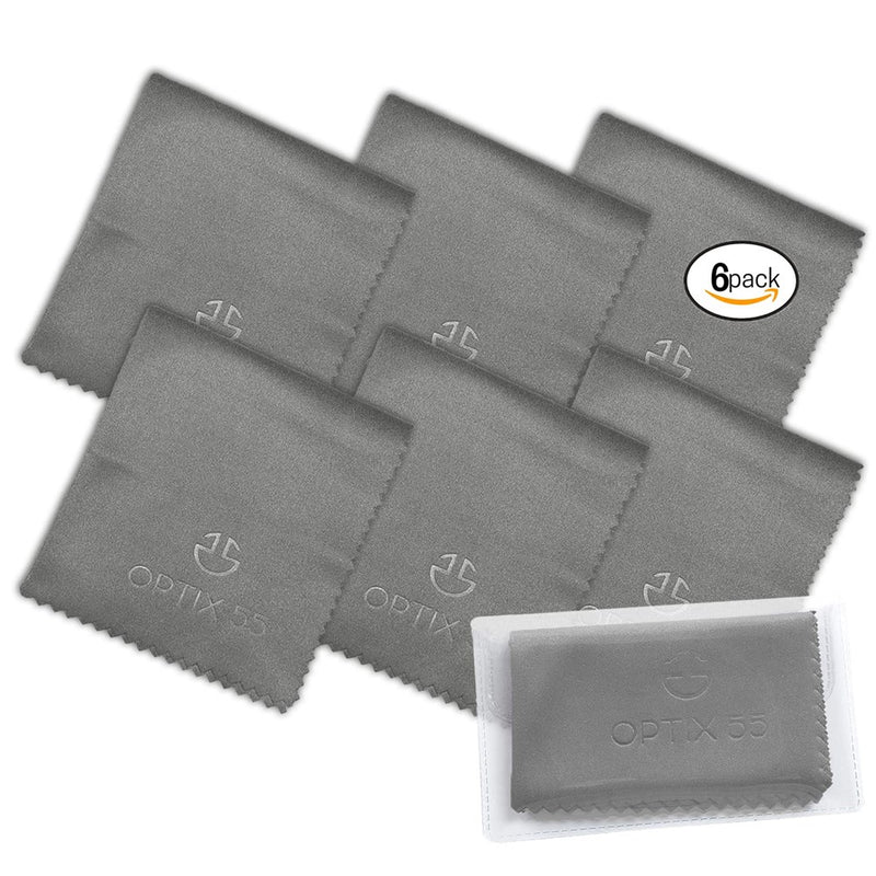 Microfiber Cleaning Cloths (6"X7") 6 Pack In Individual Vinyl Pouch | Glasses Cleaning Cloth For Eyeglasses, Phone, Screens, Electronics, Camera Lens Cleaner (6 Pack - Grey)