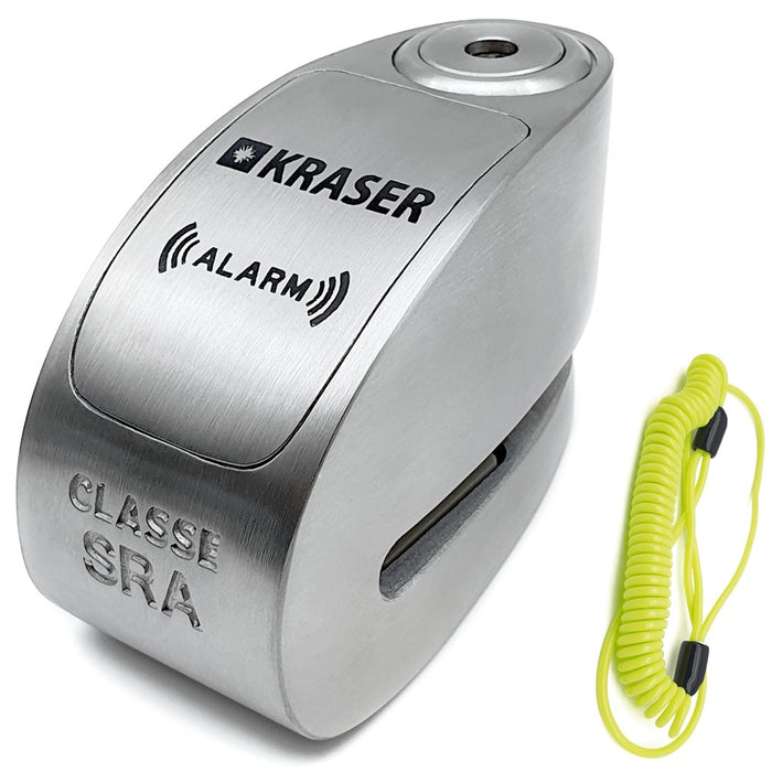 KRASER KR10S Alarm Disk Lock Approved SRA, Optional 120Db Alarm ON/Off, Double Locking Ø10mm, High Security Anti-Picking Lock, Stainless Steel Anti Theft Wheel Brake Lock For Scooter Motorcycle