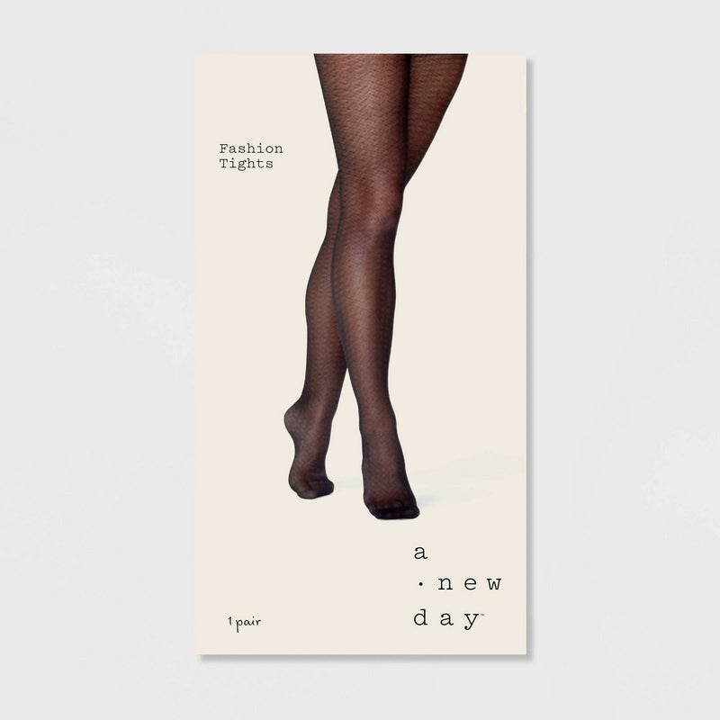 Women's Plus Size Basketweave Pattern Tights - A New Day Black 1X/2X