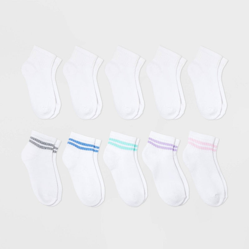 Girls' 10pk Ankle Striped Socks - Cat & Jack M