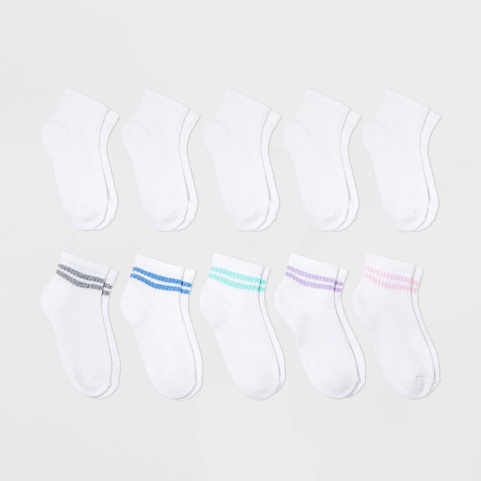 Girls' 10pk Ankle Striped Socks - Cat & Jack M
