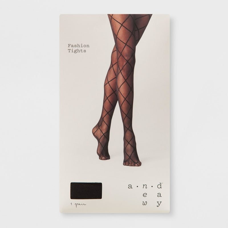 Women's Plus Size Diamond Shift Sheer Tights - A New Day Black 1X-2X