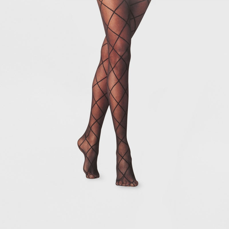 Women's Plus Size Diamond Shift Sheer Tights - A New Day Black 1X-2X
