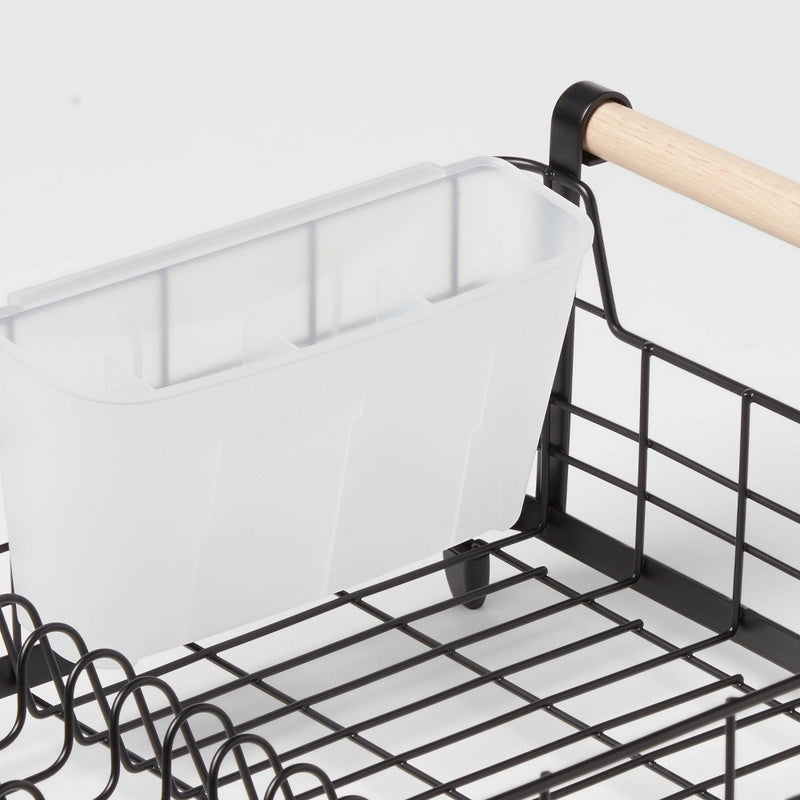 Metal Dish Rack with Powder Coated Finish and Rubber Wood Handles Black - Brightroom: Freestanding Dish Drying Rack