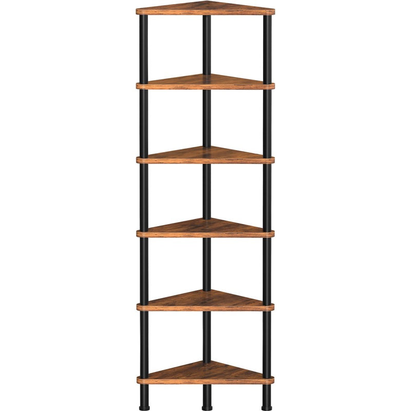 Homedawn Corner Shelf, Corner Bookcase, Industrial 6-Tier Corner Shelf Stand Display Rack,Wall Corner Bookshelf,Tall Shelf Plant Stand For Small Spaces, Living Room, Home Office (Rustic Brown)
