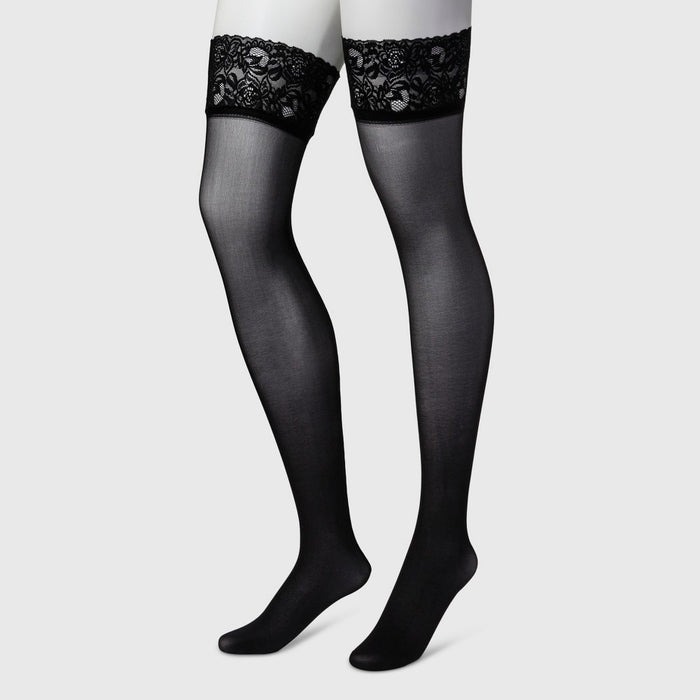 Hanes Premium Women's Back Seam Thigh Highs - Black M