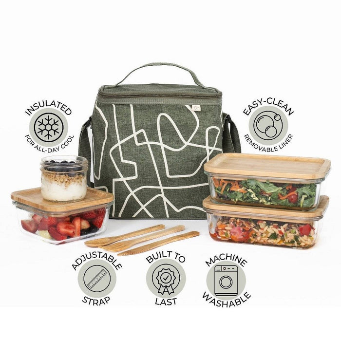 Nourish by SoYoung Lunch Bag - Sage Abstract Lines