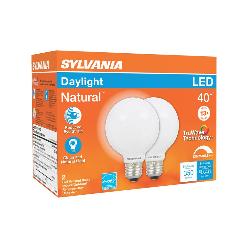 Sylvania Natural G25 E26 (Medium) LED Bulb Daylight 40 Watt Equivalence 2 pk
