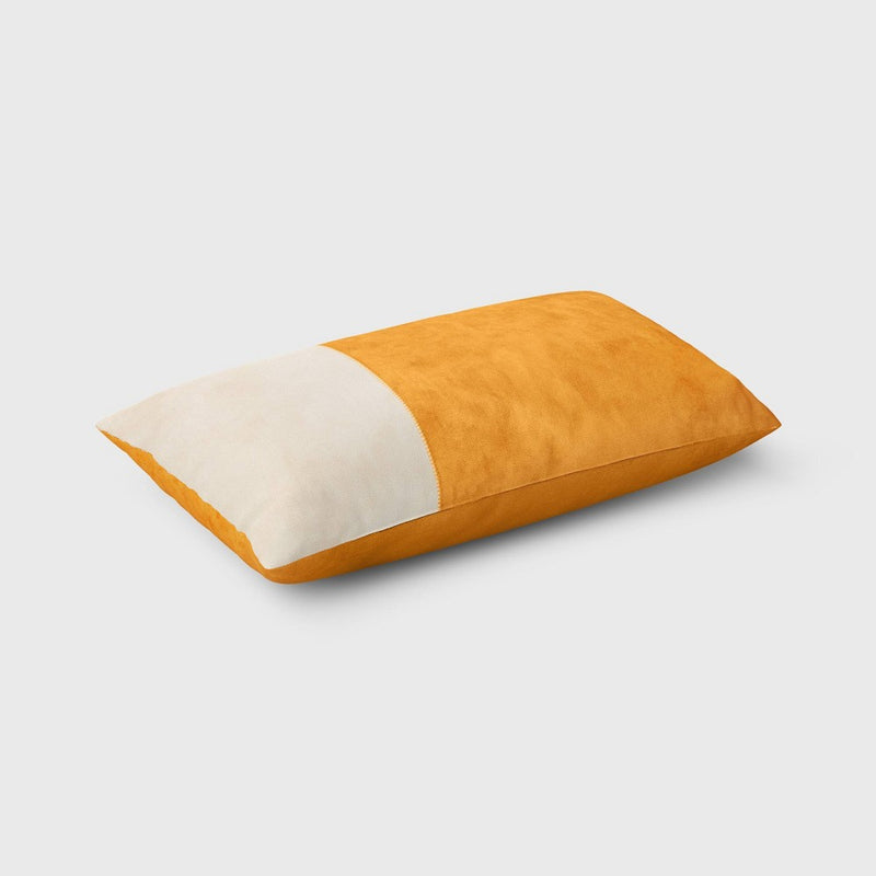 Oversized Colorblock Pieced Suede Lumbar Throw Pillow Gold/Neutral - Threshold: Modern Rectangular Design, Zippered (LOCAL PICKUP ONLY)