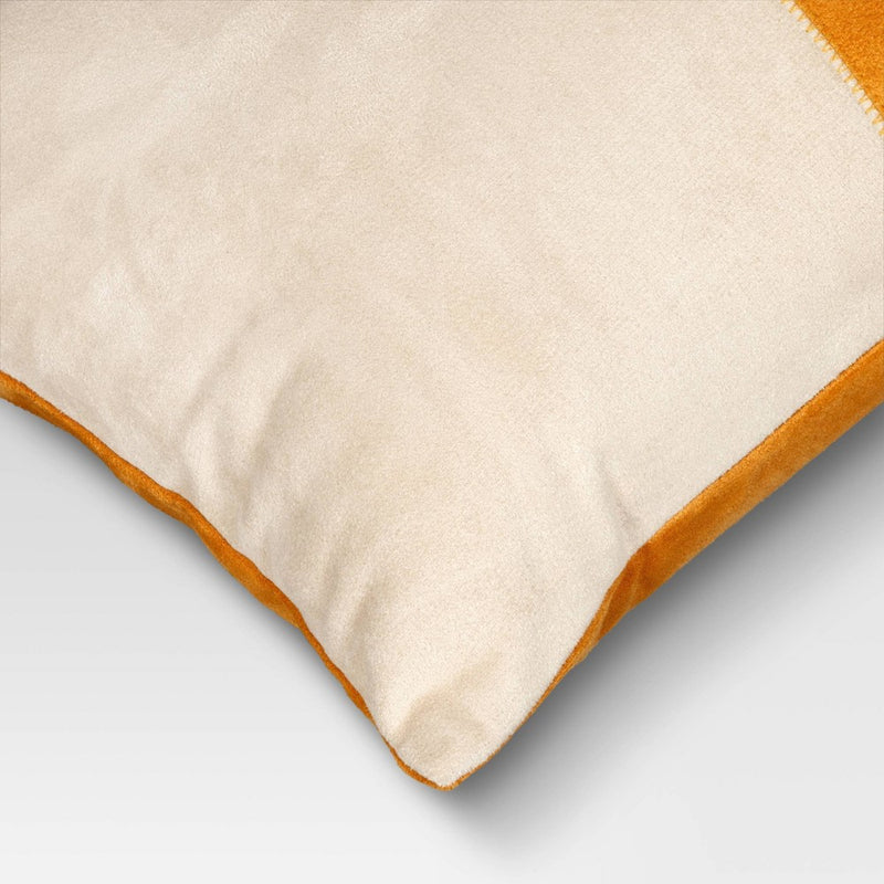 Oversized Colorblock Pieced Suede Lumbar Throw Pillow Gold/Neutral - Threshold: Modern Rectangular Design, Zippered (LOCAL PICKUP ONLY)