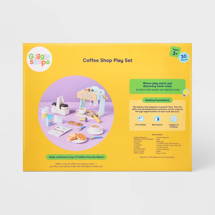 Coffee Shop Play Set - Gigglescape: Pretend Kitchen Accessories, Creative Thinking, 27 Pieces, Ages 3+