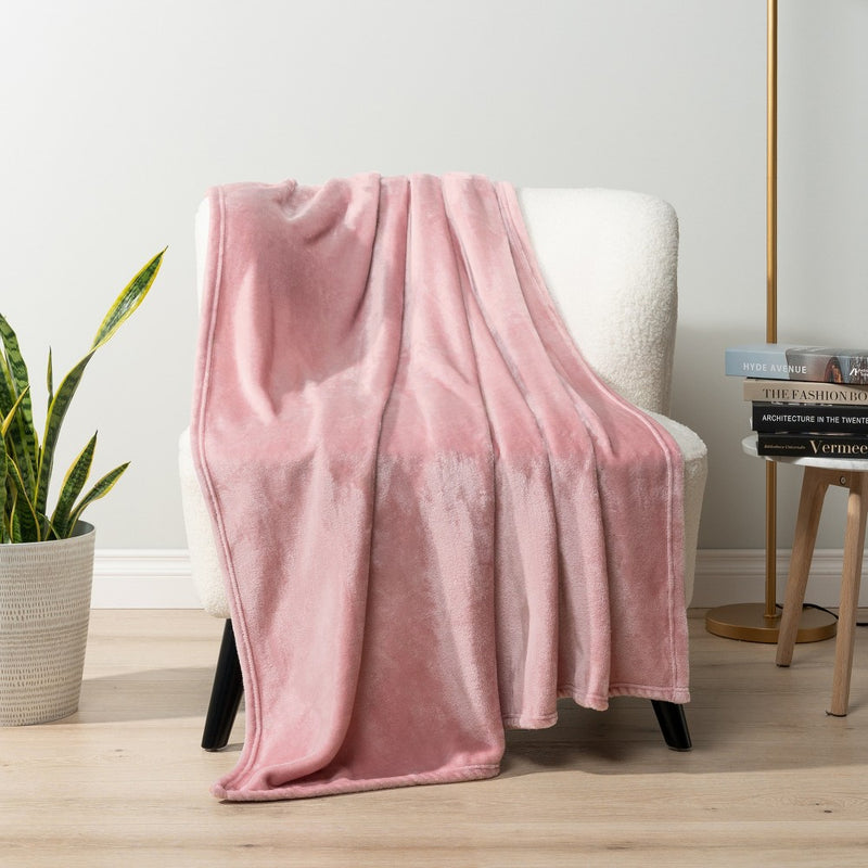 PAVILIA Luxury Fleece Blanket Throw for Bed, Soft Lightweight Plush Flannel Blanket for Sofa Couch , Blush Pink/Throw - 50x60