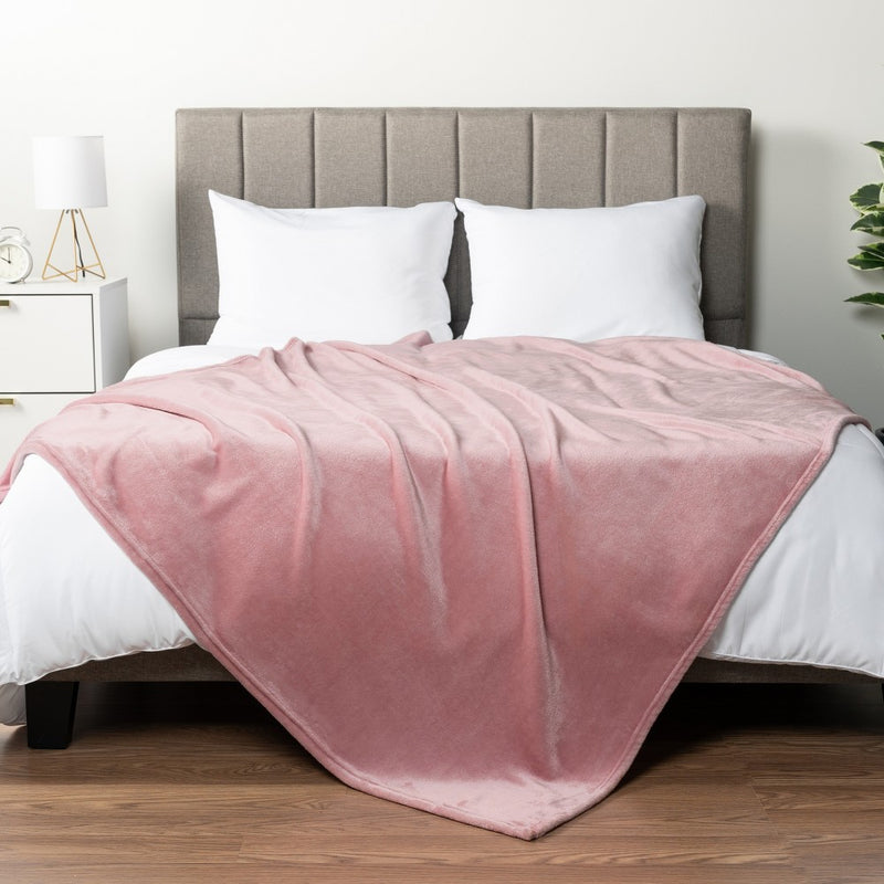 PAVILIA Luxury Fleece Blanket Throw for Bed, Soft Lightweight Plush Flannel Blanket for Sofa Couch , Blush Pink/Throw - 50x60