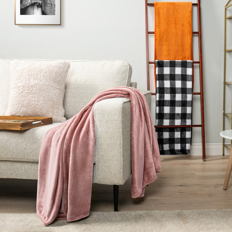 PAVILIA Luxury Fleece Blanket Throw for Bed, Soft Lightweight Plush Flannel Blanket for Sofa Couch , Blush Pink/Throw - 50x60