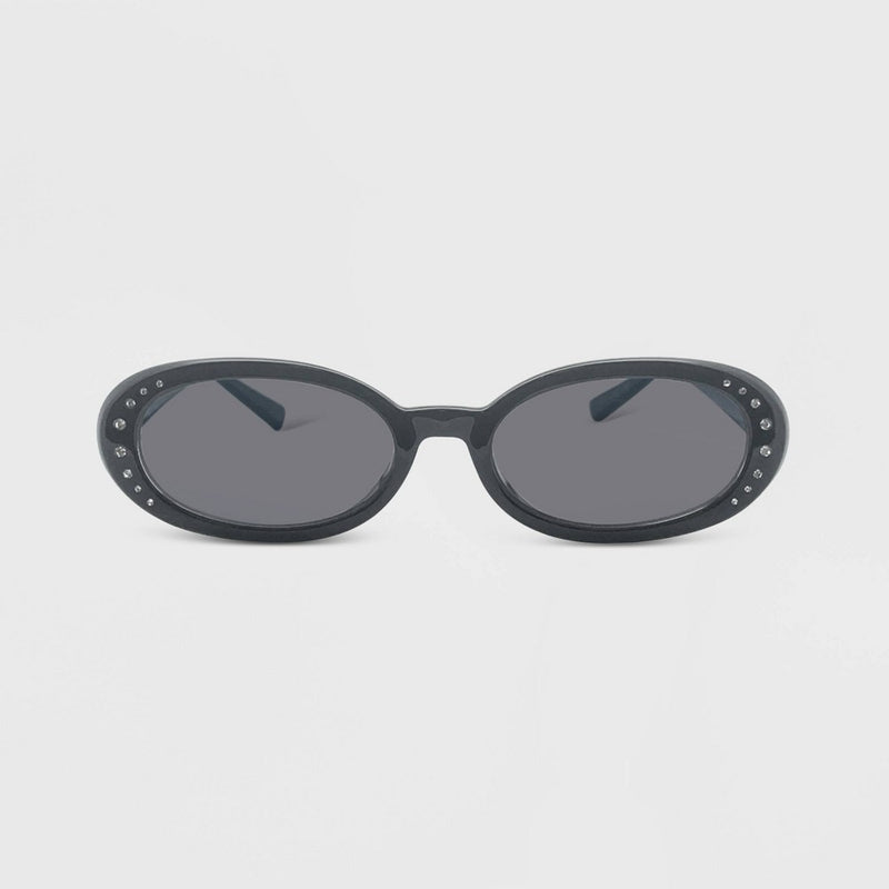 Women's Plastic Oval Rhinestones Sunglasses - Wild Fable Black