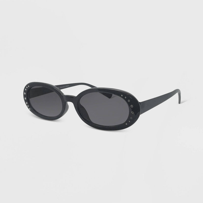 Women's Plastic Oval Rhinestones Sunglasses - Wild Fable Black