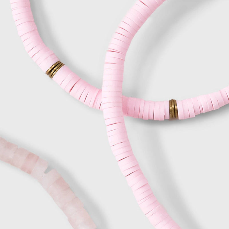 Semi-Precious Rose Quartz Heishi Multi-Strand Bracelet Set 3pc - Universal Thread Pink