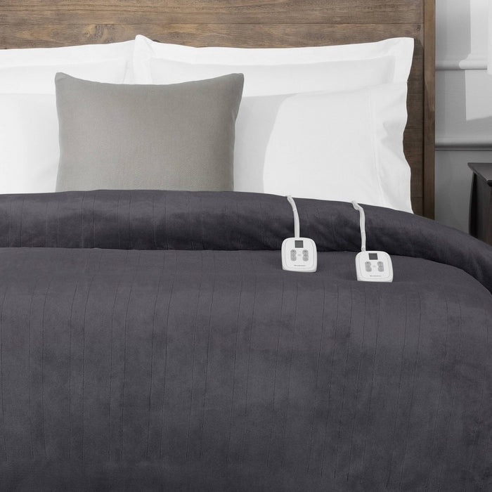 Brookstone Full/Queen Heated Blanket Gray Plush