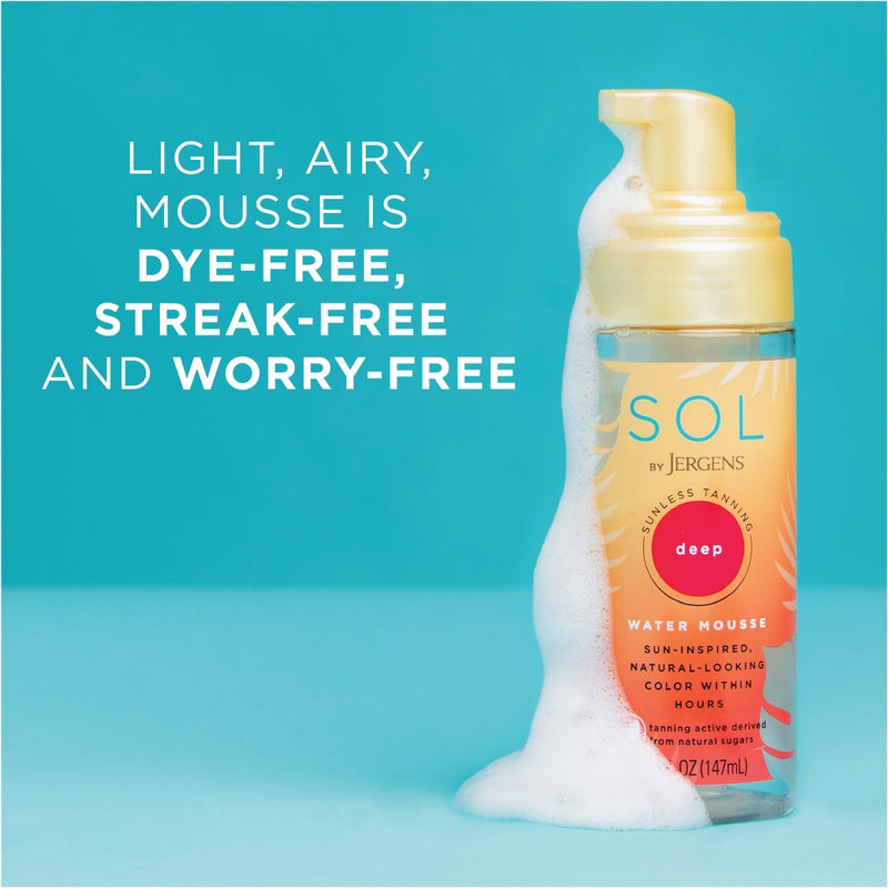 SOL by Jergens Deep Water Mousse, Self Tanner, Tanning Water Foam W/ Coconut, Dye-Free Formula 5 fl oz