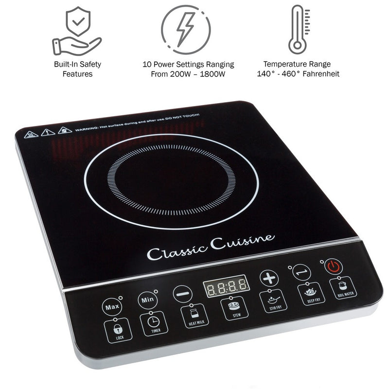 Hastings Home Countertop 1800W Single Burner Induction Cooktop