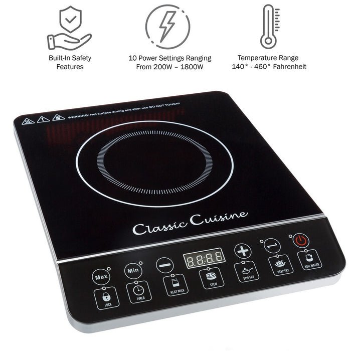 Hastings Home Countertop 1800W Single Burner Induction Cooktop