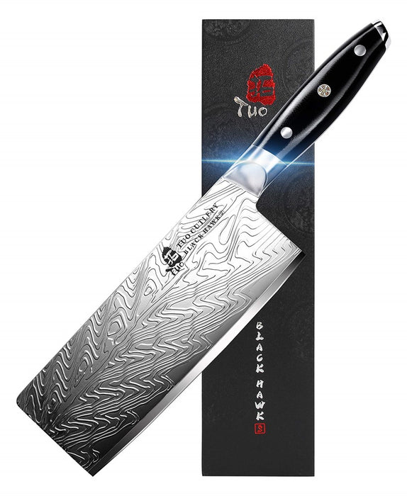 TUO Vegetable Meat Cleaver Knife - 7" High Carbon Stainless Steel - Black Hawk-S