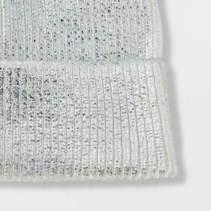 Girls' Knitted Cuffed Beanie Hat - art class Silver