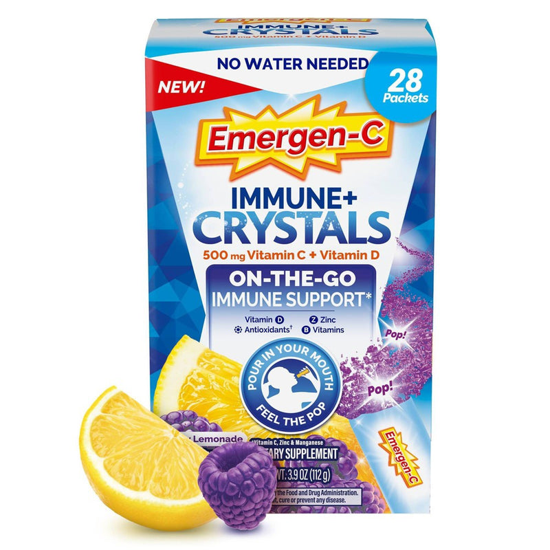 Emergen-C Immune + Crystals On-the-Go Immune Support Supplement Stick Packs - Berry Lemonade - 28ct