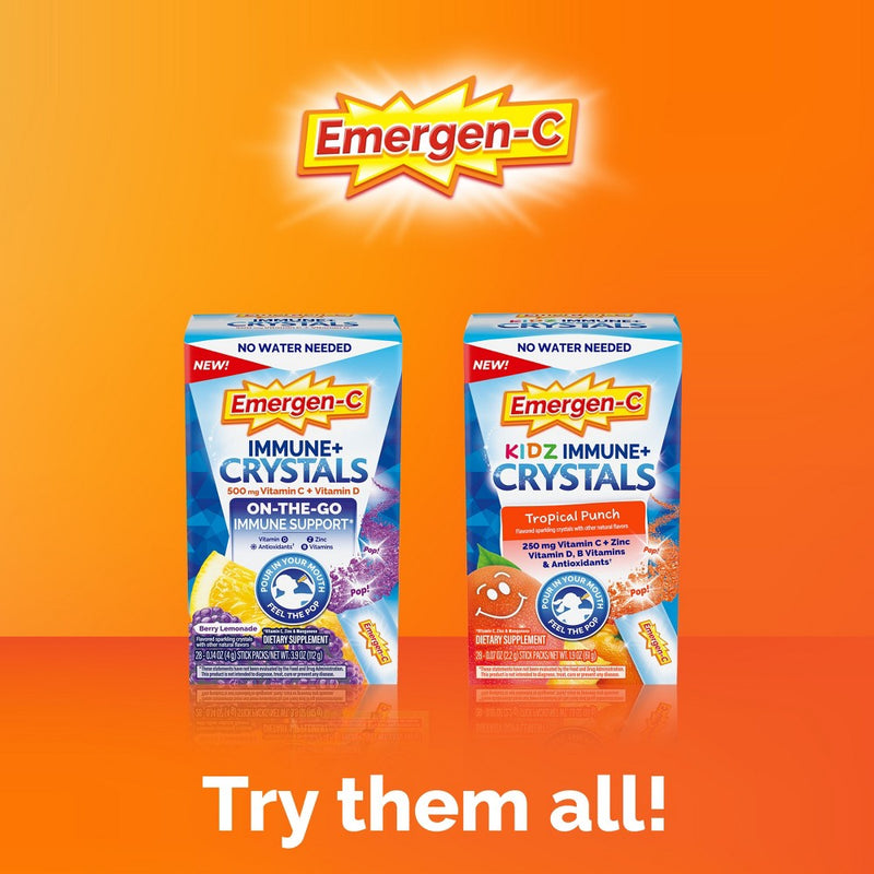 Emergen-C Immune + Crystals On-the-Go Immune Support Supplement Stick Packs - Berry Lemonade - 28ct