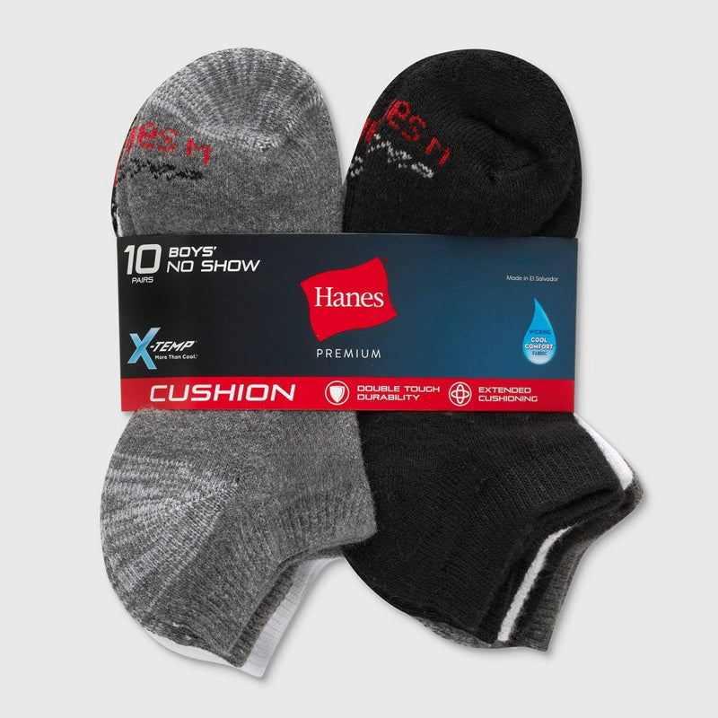 Hanes Boys' X-Temp No Show 9 + 1 Bonus Pack Athletic Socks - Colors May Vary L