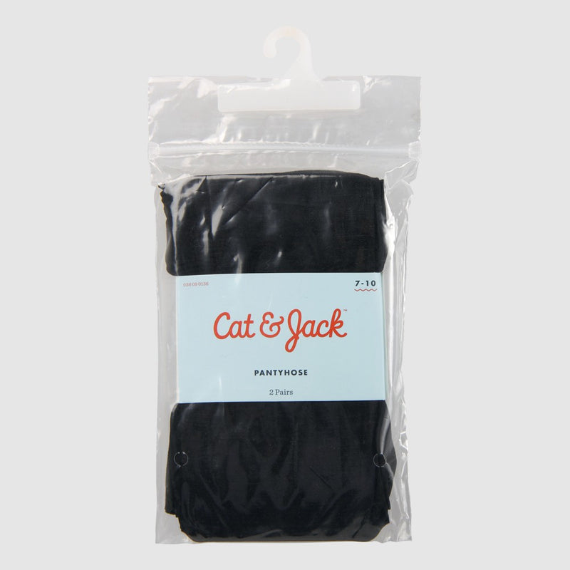 Girls' High Waisted 2pk Pantyhose - Cat & Jack Black 7-10