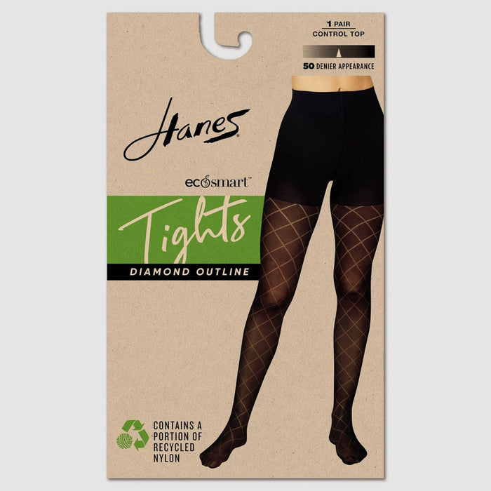 Hanes Women's High Waisted Diamond Outline Semi-Opaque Tights - Black XXL