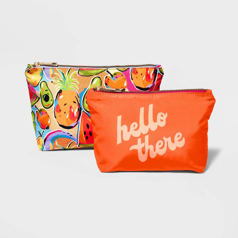 2pk Pouches - Tabitha Brown for Target: Multicolored Fruit Pattern, Small Pouch Bag, Polyester, Zip Closure, No Handles
