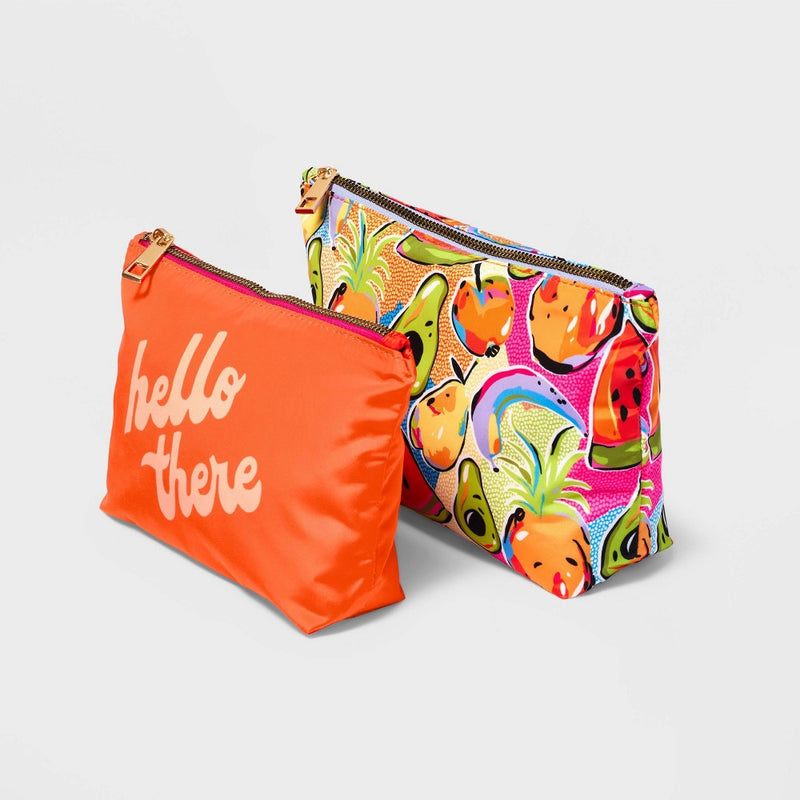 2pk Pouches - Tabitha Brown for Target: Multicolored Fruit Pattern, Small Pouch Bag, Polyester, Zip Closure, No Handles