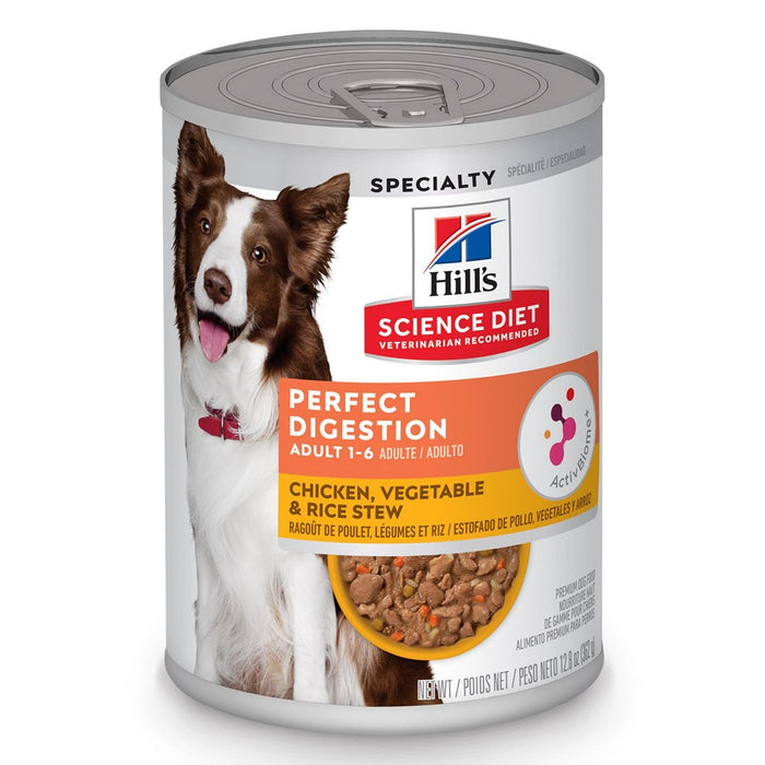 Hill's Science Diet Perfect Digestion, Adult 1-6, Digestive Support, Wet Dog Food, Chicken, Vegetable & Rice Stew, 12.5 Oz Can, Case Of 12